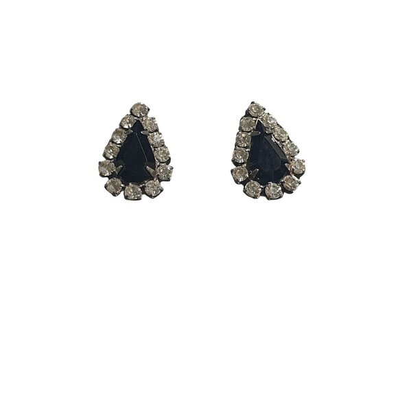 Teardrop Earrings Black Gemstone Rhinestone Stud Elegant Jewelry Formal Occasion - Picture 1 of 4